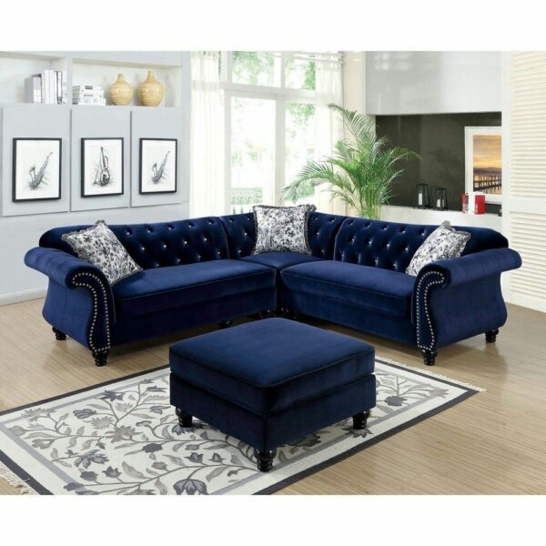 Chesterfield L Shaped Sofa- Blue Valvet