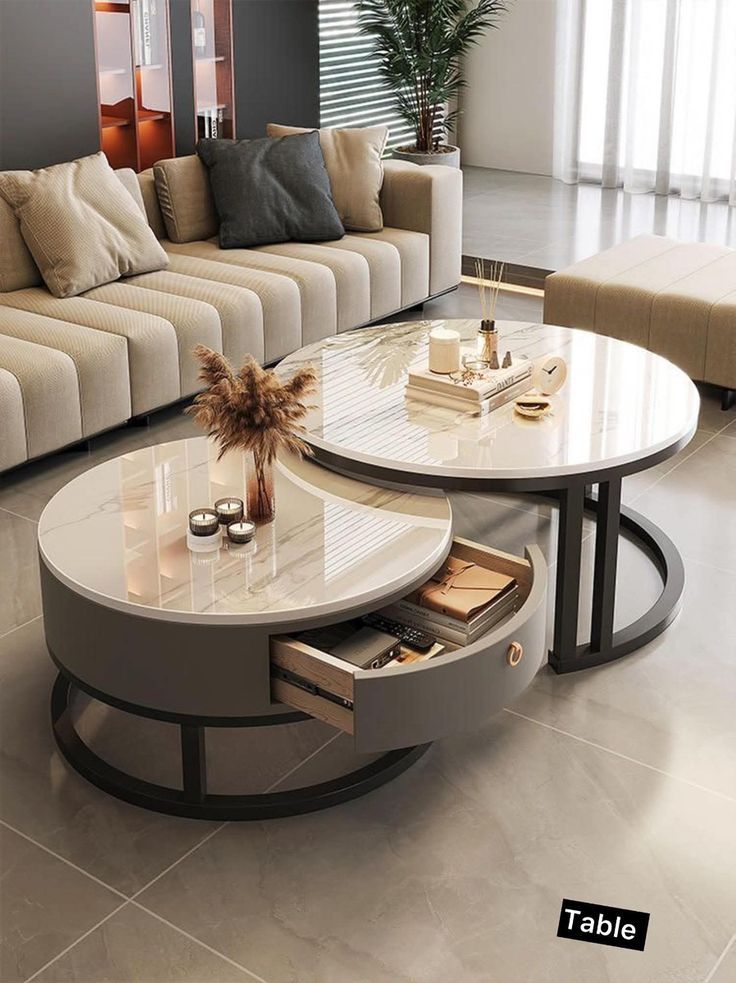 drawer double stand marble type centre table