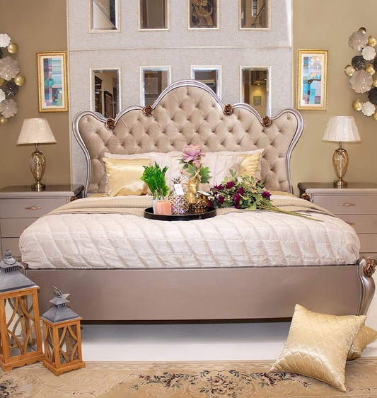 Elegant Beige Tufted Bed Set